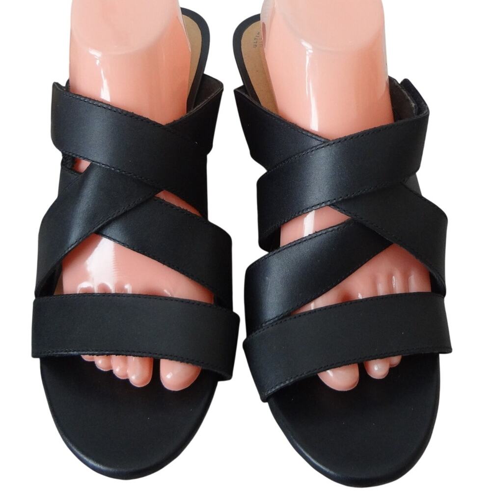 Clarks Margee Kate Black Leather Cork Wedge Sandal Hook Loop Womens 12 Strappy